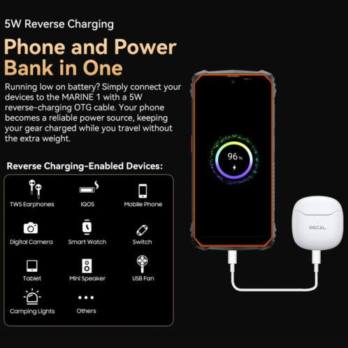  Blackview Oscal Marine 1, 4 Go + 128 Go, écran 6,56 pouces, Android 15, processeur Unisoc UMS9230E T615 Octa Core, réseau : 4G, OTG, NFC (noir) SB101B1585-050
